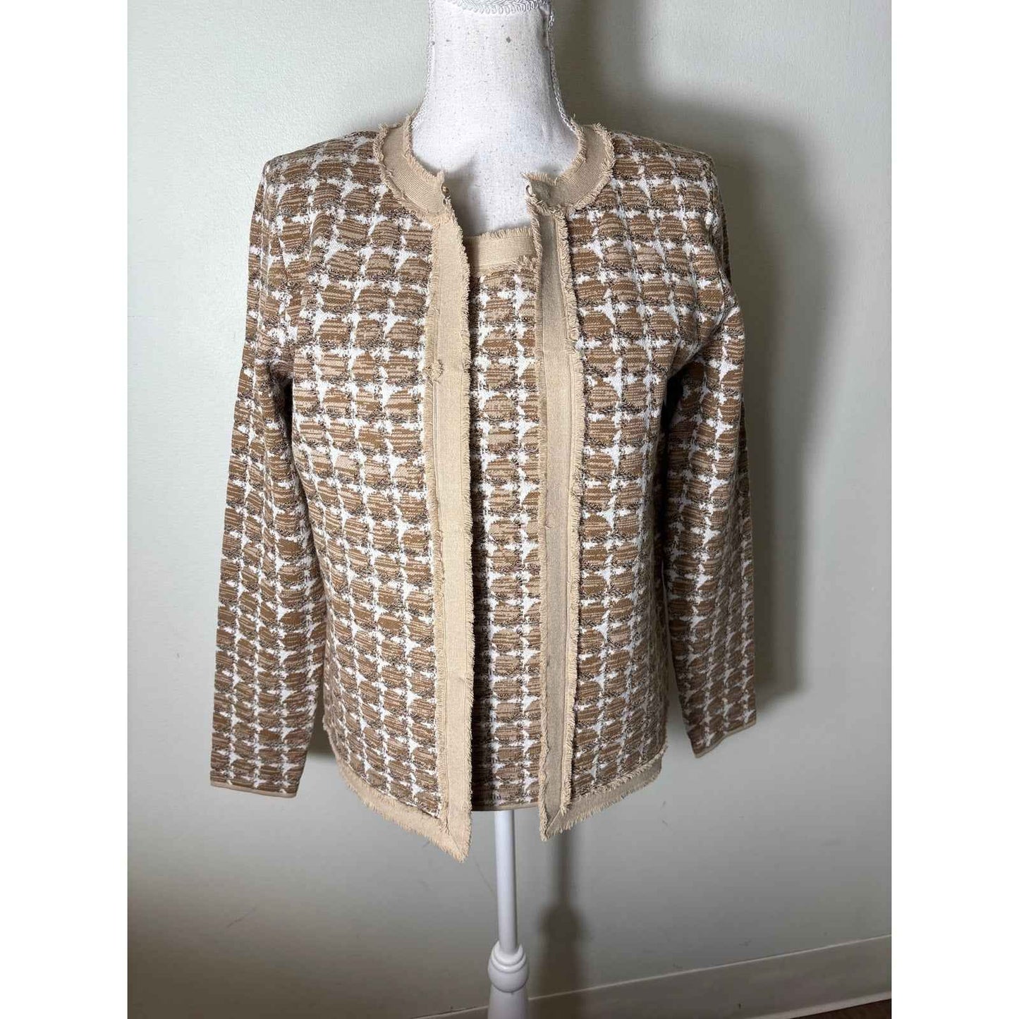 NWT Carlisle Tan Fringed Trim Top Sz M and Jacket Sz S