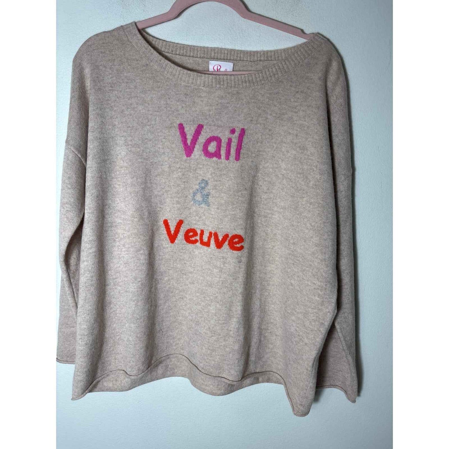 NWT Pink Pineapple Beige Long Sleeve "Vail & Veuve" Cashmere Sweater Sz L