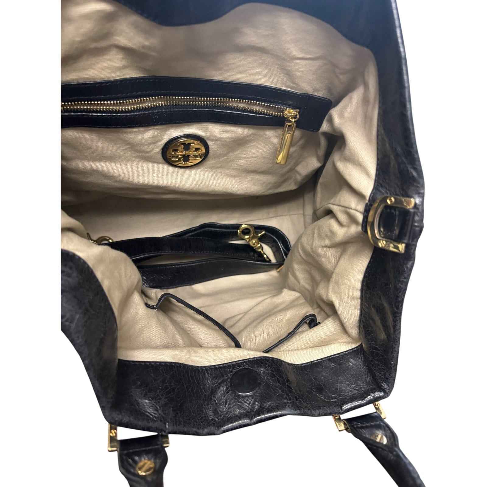 Tory Burch Large Black Soft Leather Tote 11"x 15" Great Condition