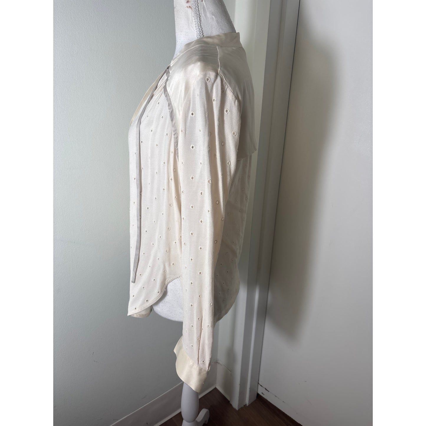Rebecca Taylor Cream Eyelet Long Sleeve Mixed Media Shirt Sz 6