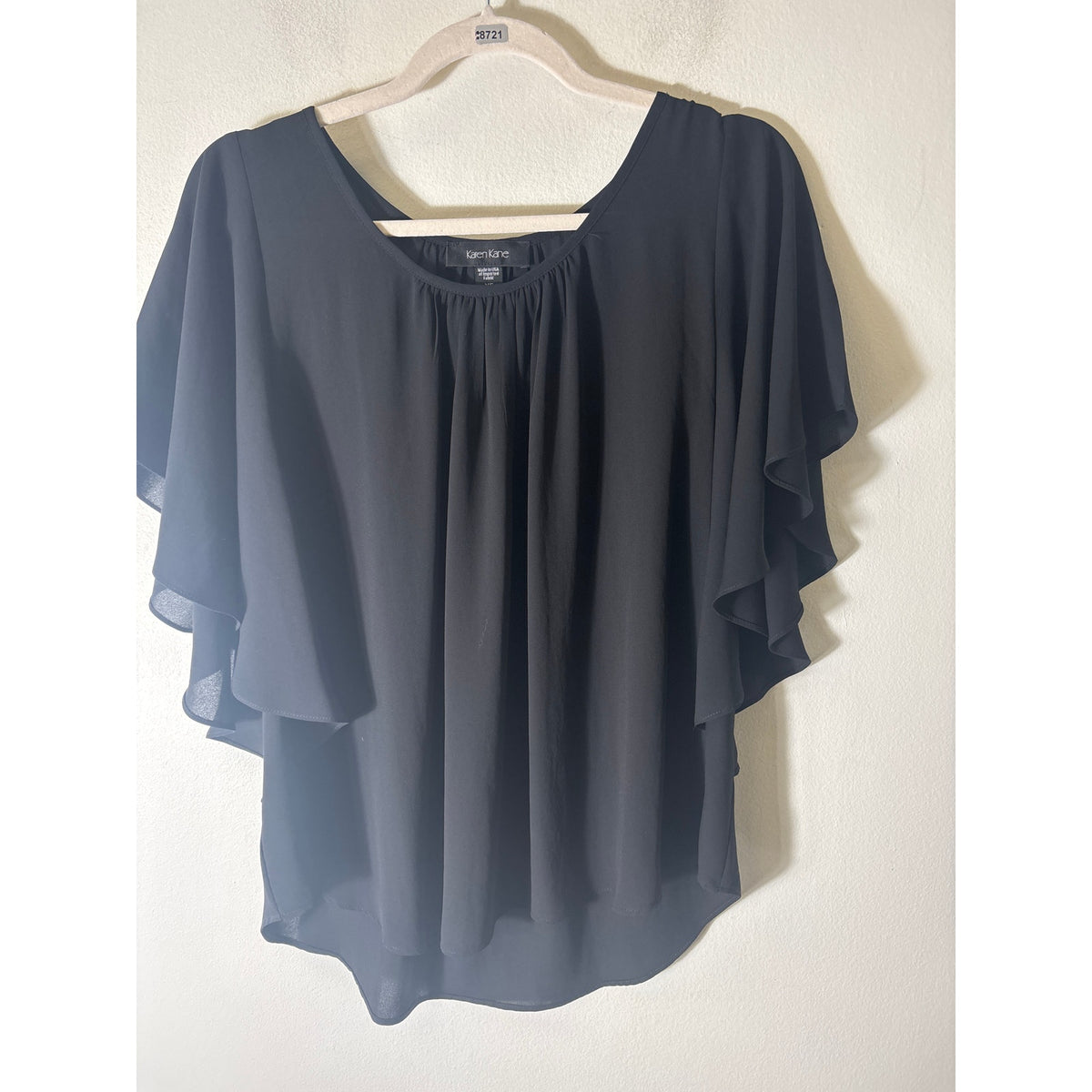 Karen Kane Black Flutter Sleeve Top Sz XS