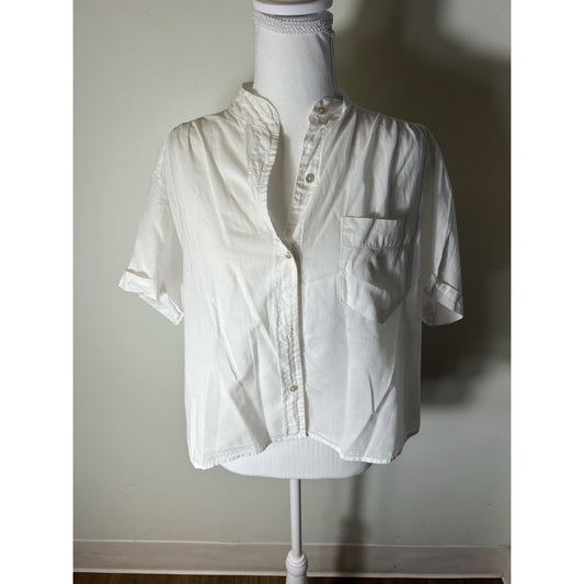 Cali by Cali Dreaming White Short Sleeve Cropped Button Up Cotton Shirt Sz M