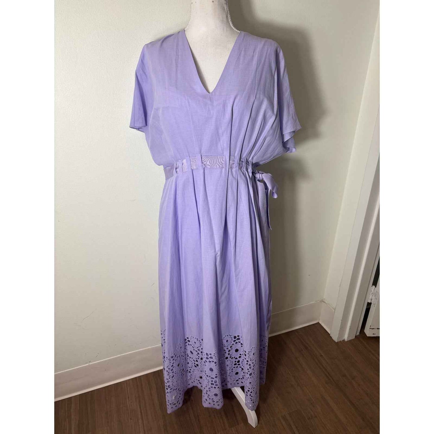 Pearl Lavendar V Neck Ribbon Tie Waist Maxi Dress Sz 6