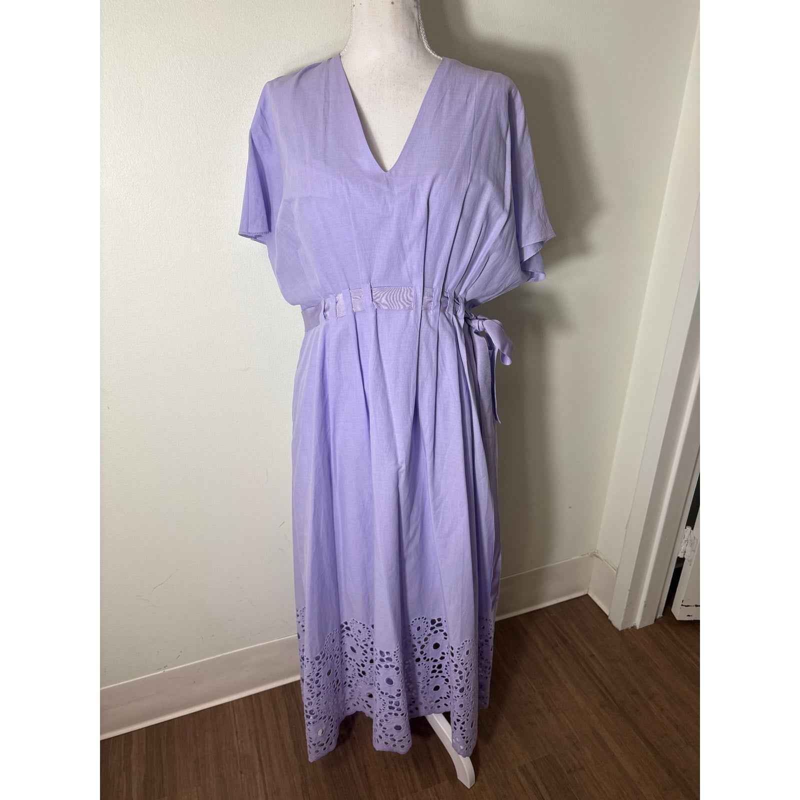 Pearl Lavendar V Neck Ribbon Tie Waist Maxi Dress Sz 6