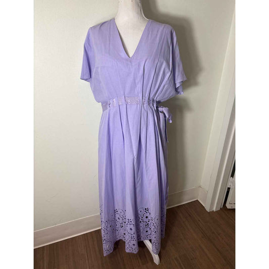 Pearl Lavendar V Neck Ribbon Tie Waist Maxi Dress Sz 6