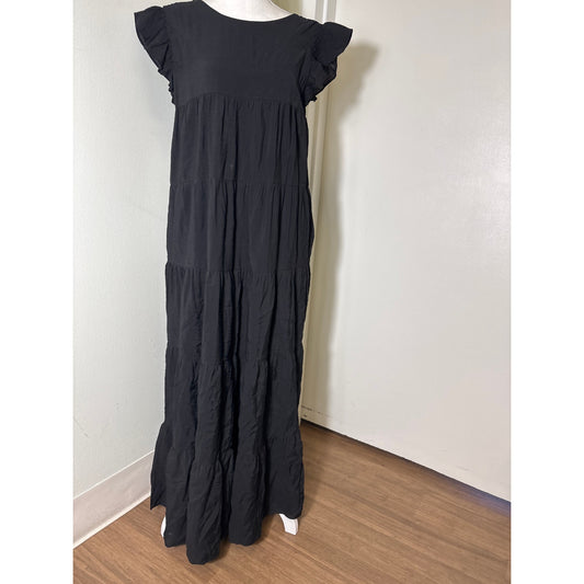 2.7 August Apparel Flutter sleeve Black Maxi Sundress Sz M