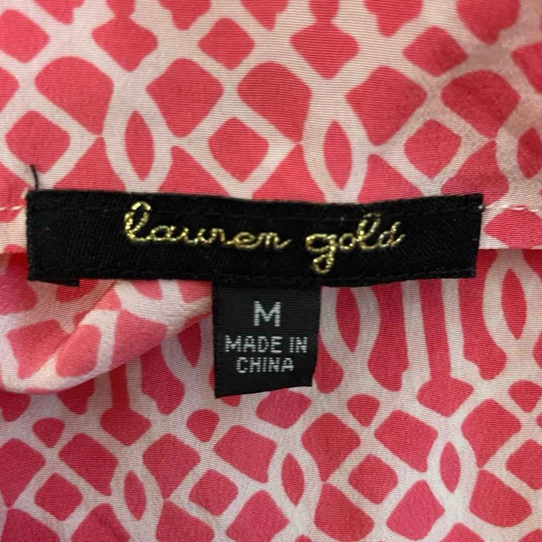 Lauren Gold Pink/White Greek Print Sleeveless Mini Sheath Dess Sz M