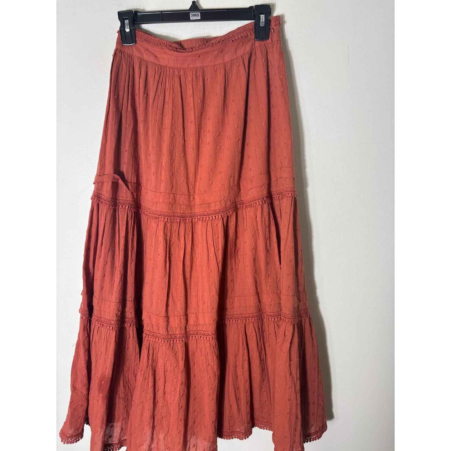 Allison New York Rust Colored Cotton Lined Side Zip Maxi Skirt Sz M