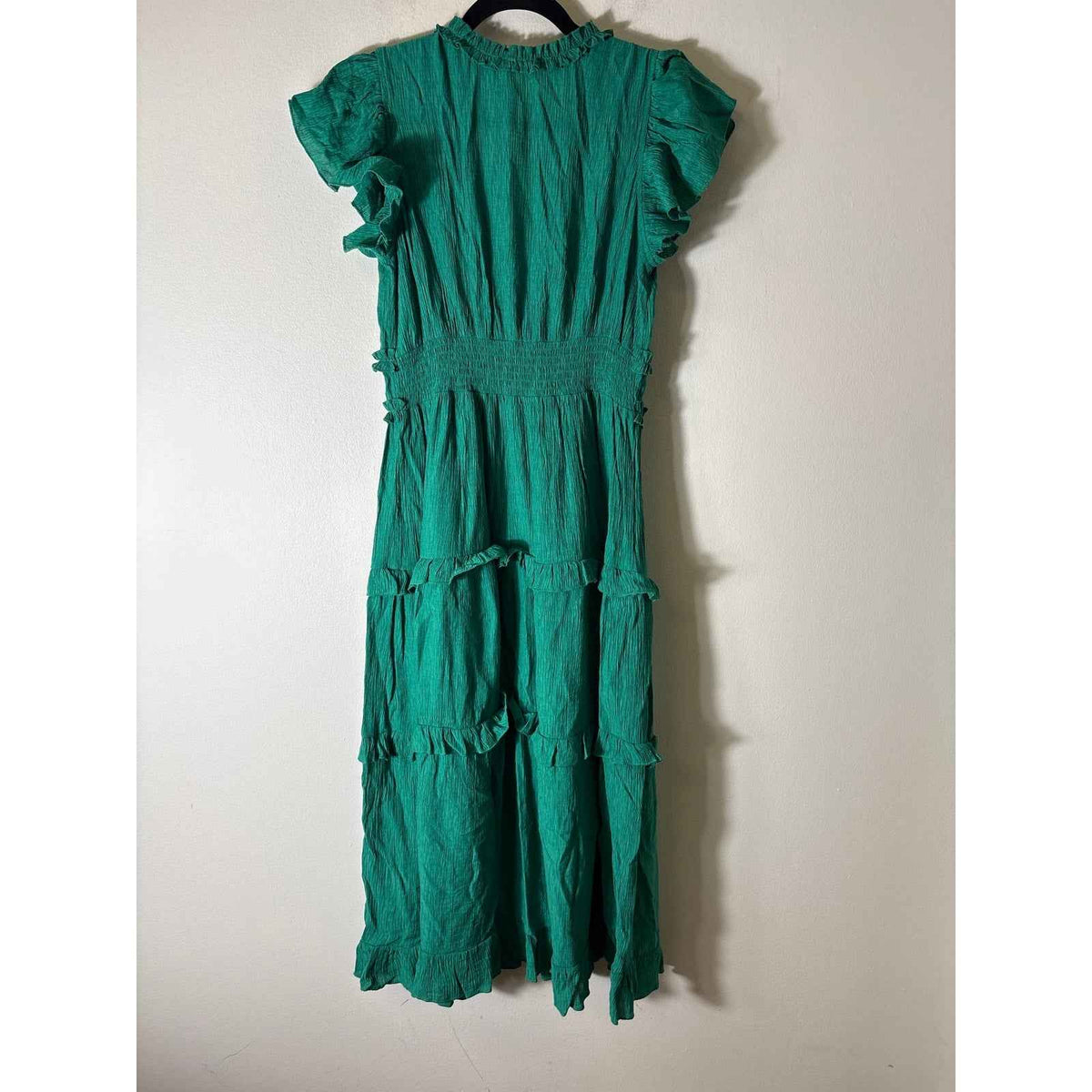 Olivia Grey Green Ruffled V Neck Maxi Dress Sz M