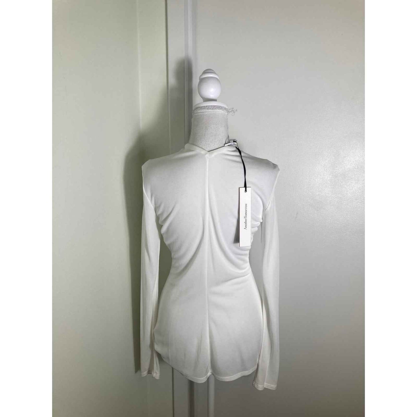 NWT Another Tomorrow Off White "Shirred Long Sleeve Top" Sz 44