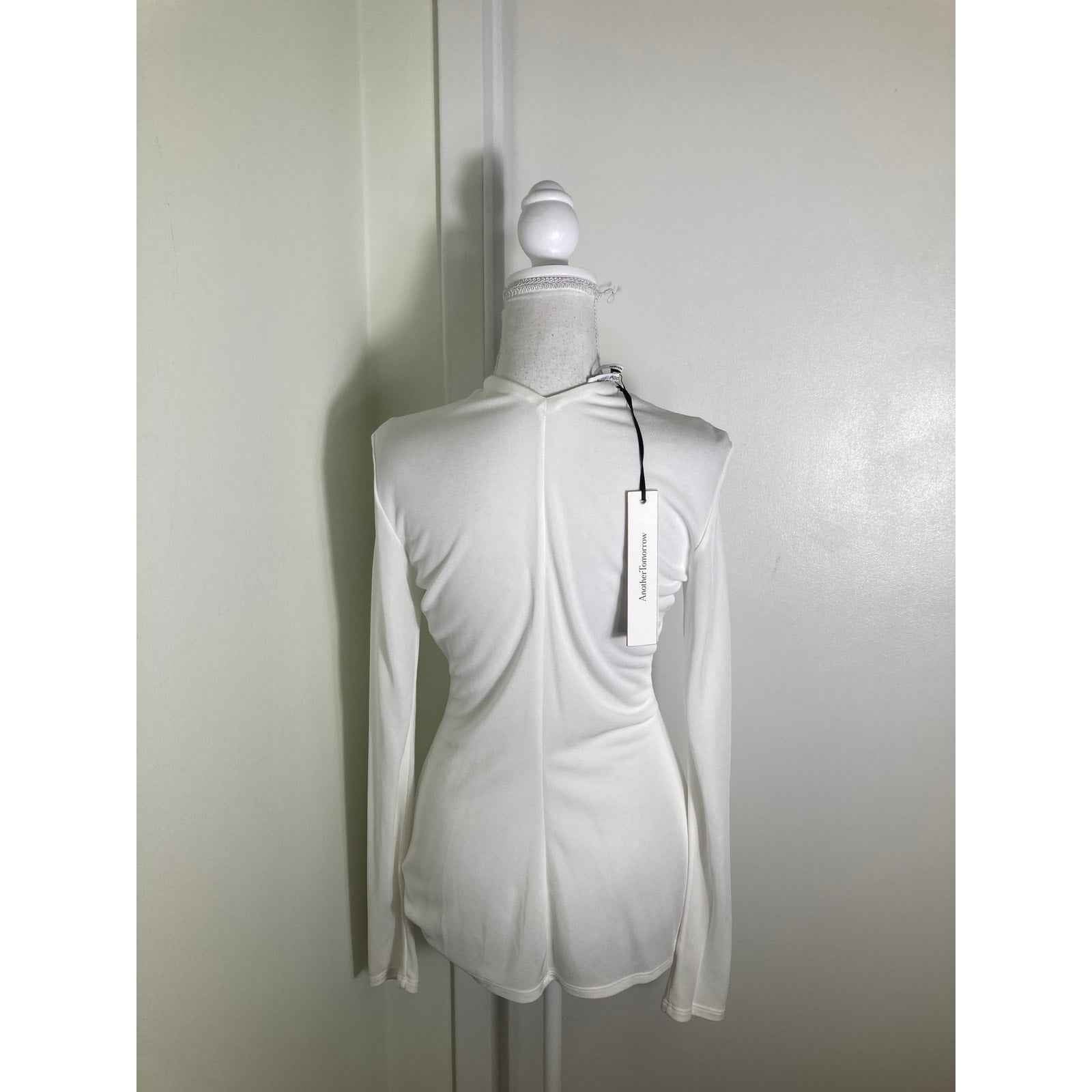 NWT Another Tomorrow Off White "Shirred Long Sleeve Top" Sz 44