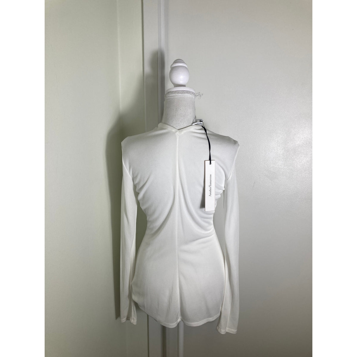 NWT Another Tomorrow Off White "Shirred Long Sleeve Top" Sz 44