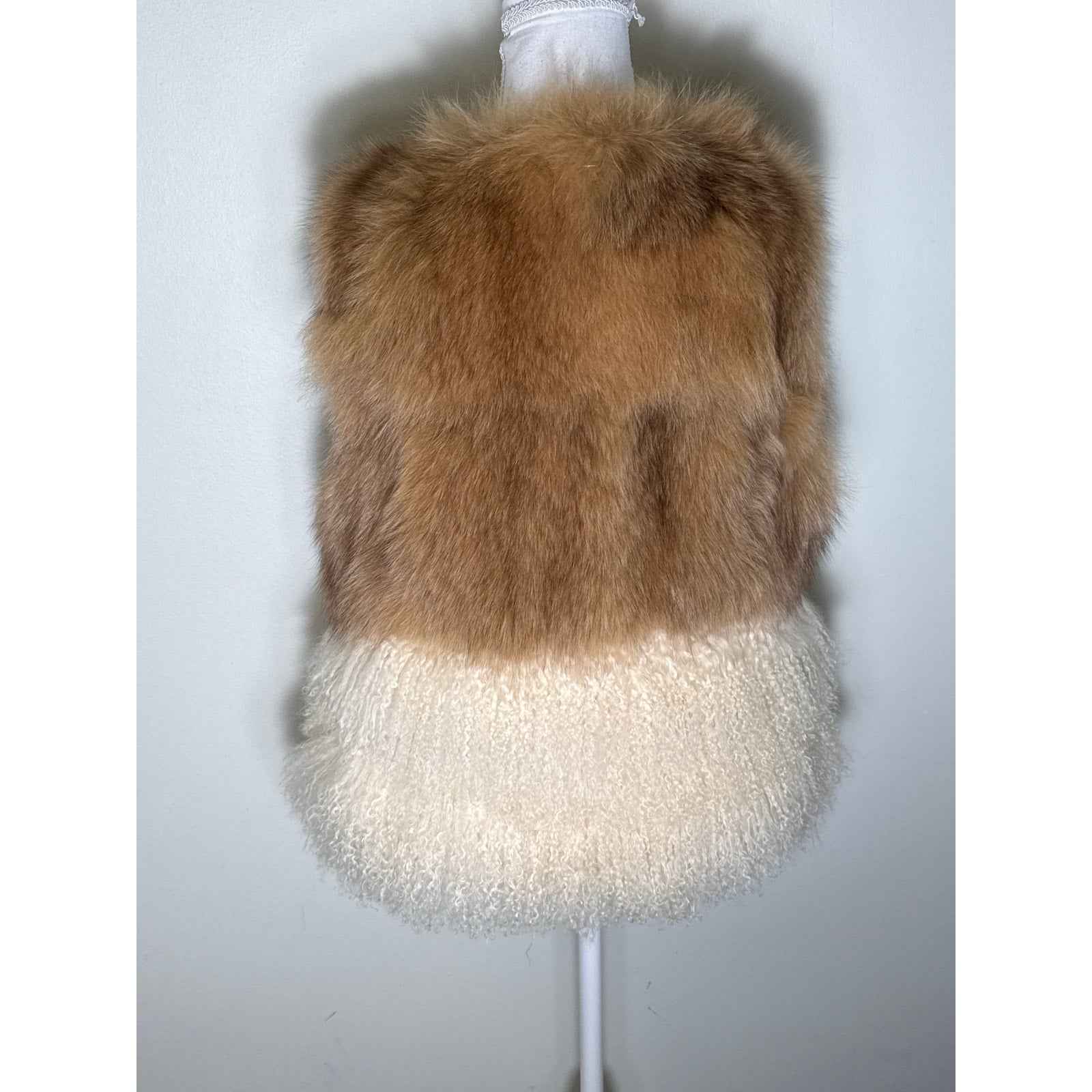 Twin Set Faux Fur Tan/Cream Fringe Vest Sz S