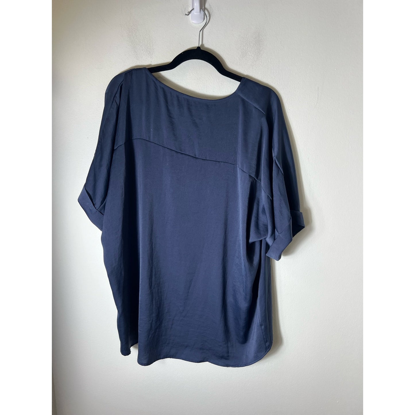 Glam Dark Blue Short Sleeve V-Neck High Low Tunic Sz M