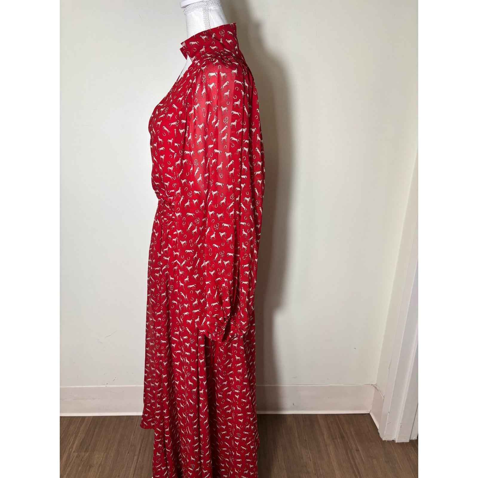 Doen Red Floral Long Sleeve Button Up Maxi Dress Sz S
