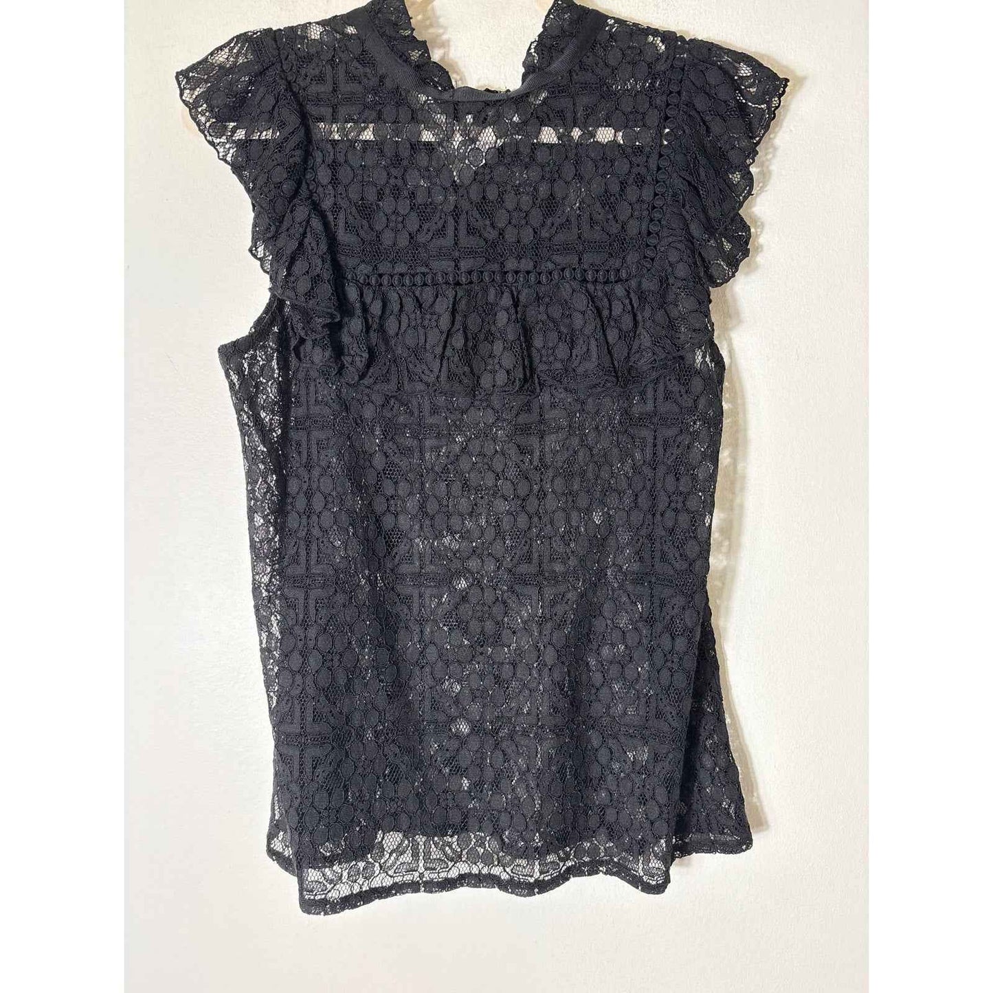 Who What Wear Black Lace Sheer Flutter Sleeve Sz S