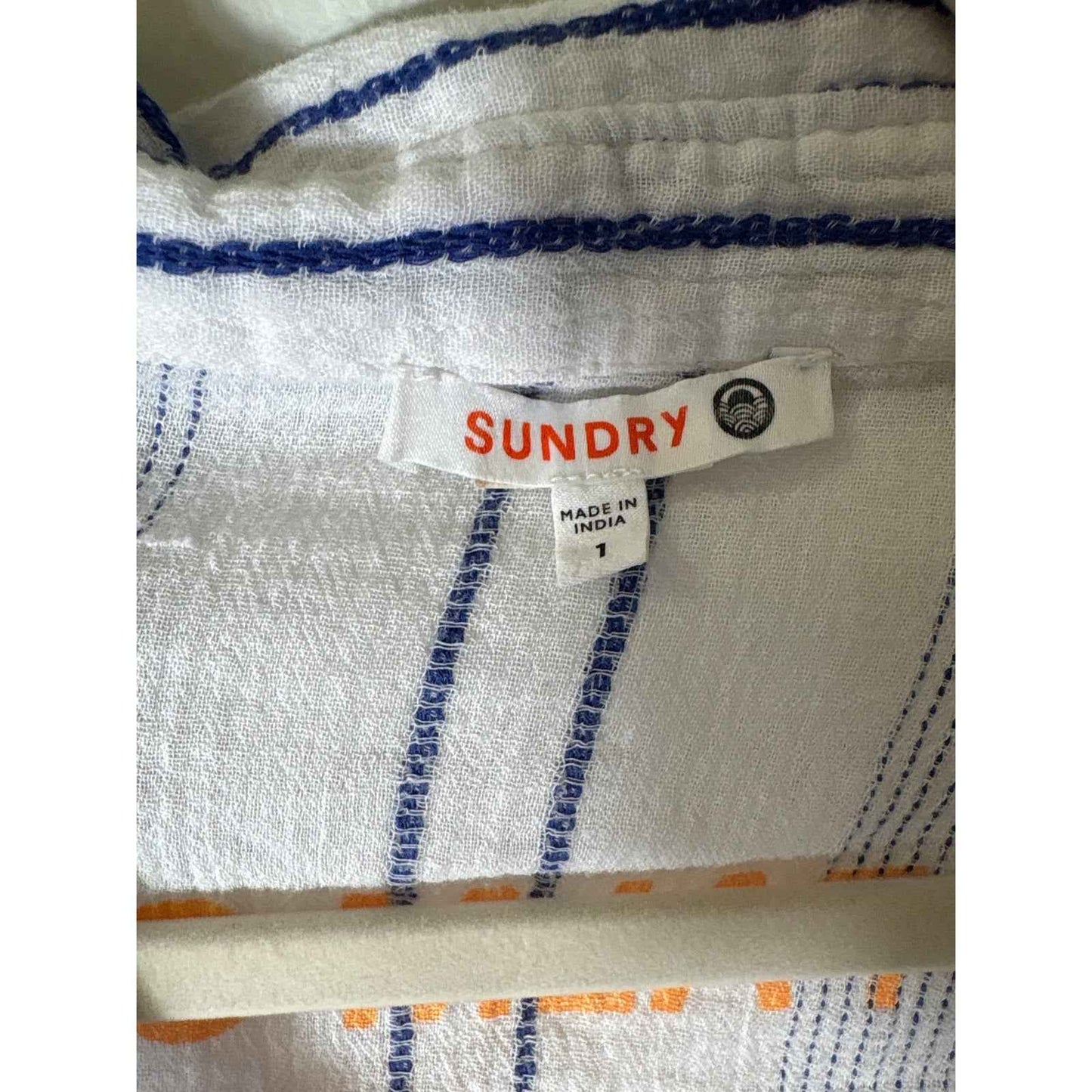 Sundry White and Blue Long Sleeve Cotton Beach Cover Up Sz 1
