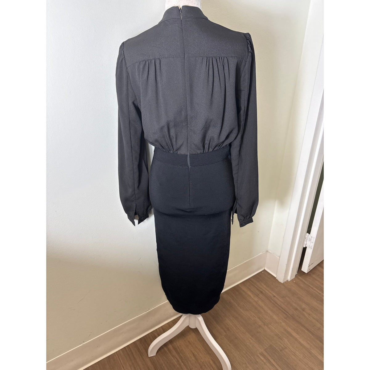 Ted Baker London Black Mixed Media Long Sleeve Maxi Dress Sz 2