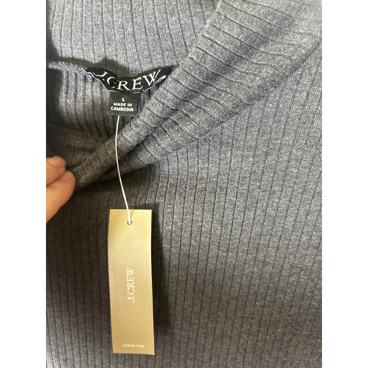 NWT J. Crew Charcoal Gray Ribbed Long Sleeve Sz L