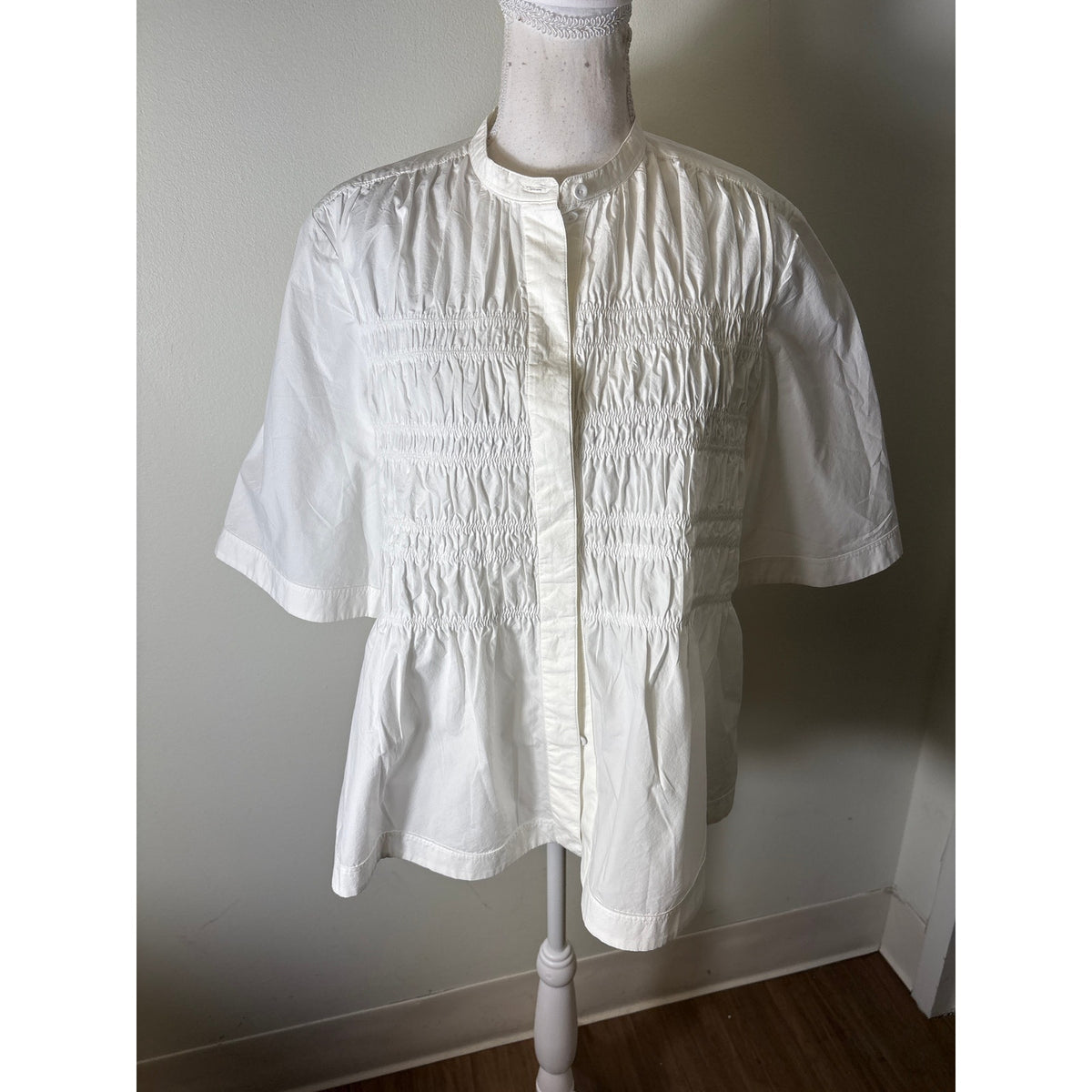 COS White Smock Front Short Sleeve Cotton Shirt Sz 8