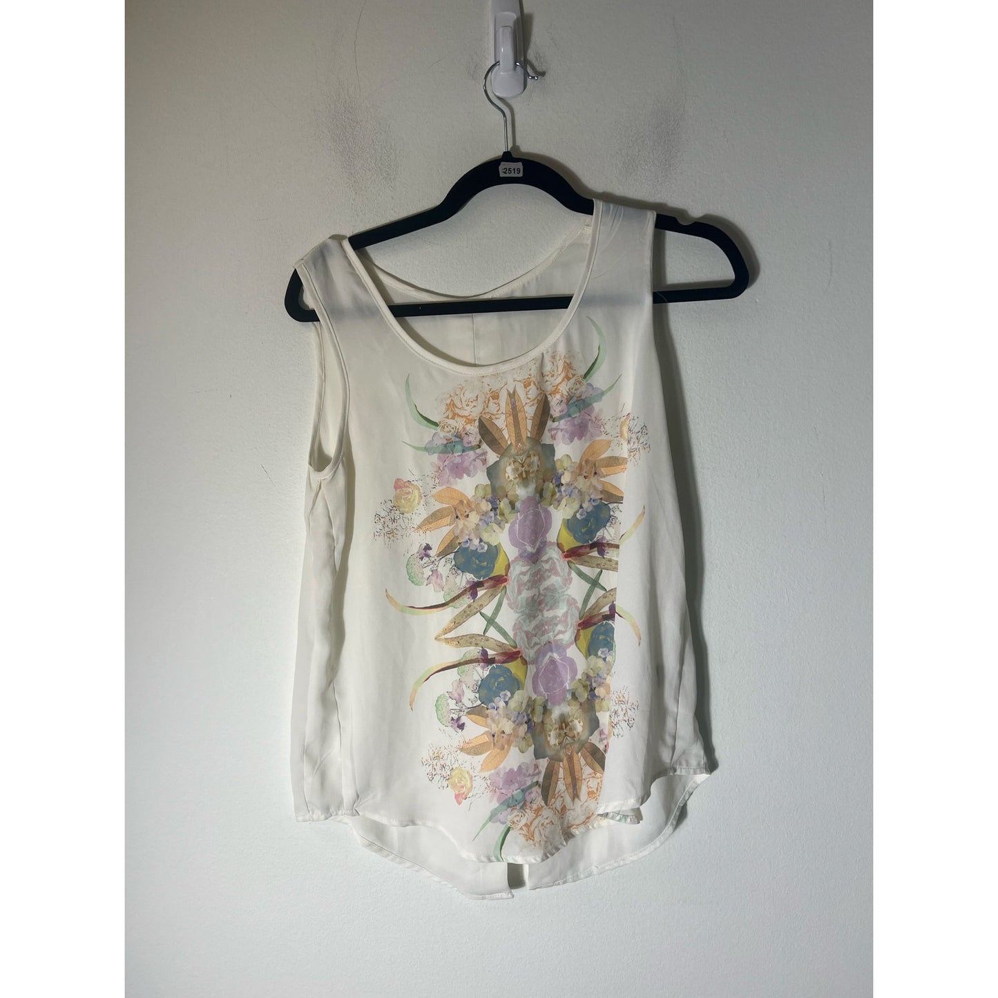 No Brand White Floral Sleeveless Tank Top Sz S
