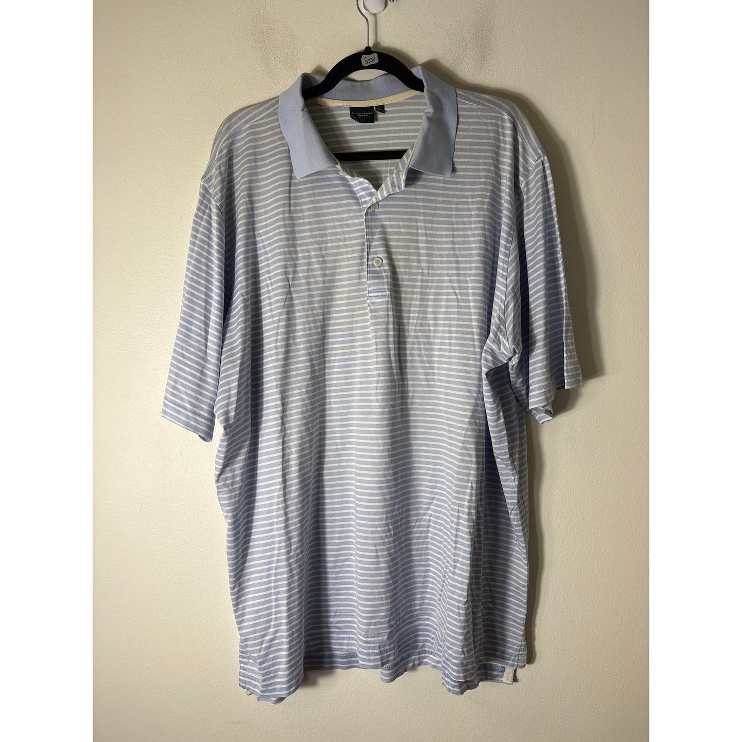 Mens Fairway & Greene Blue White Stripe Short Sleeve Polo Style Shirt Sz XXL