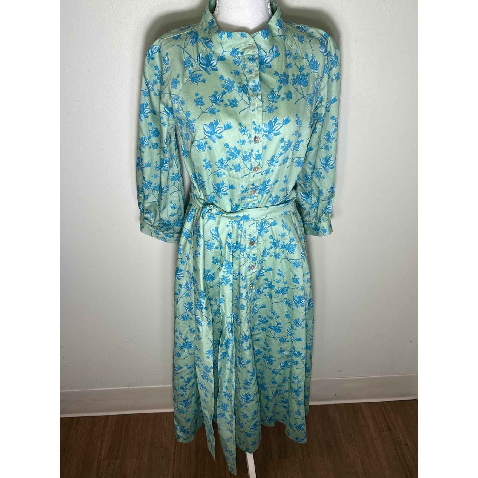 Susan Albright Huntington Green adn Teal Floral Dress Sz S