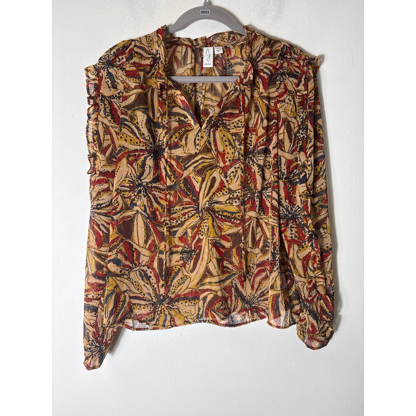 Joi Sheer Golden Long Sleeve Blouse Sz S