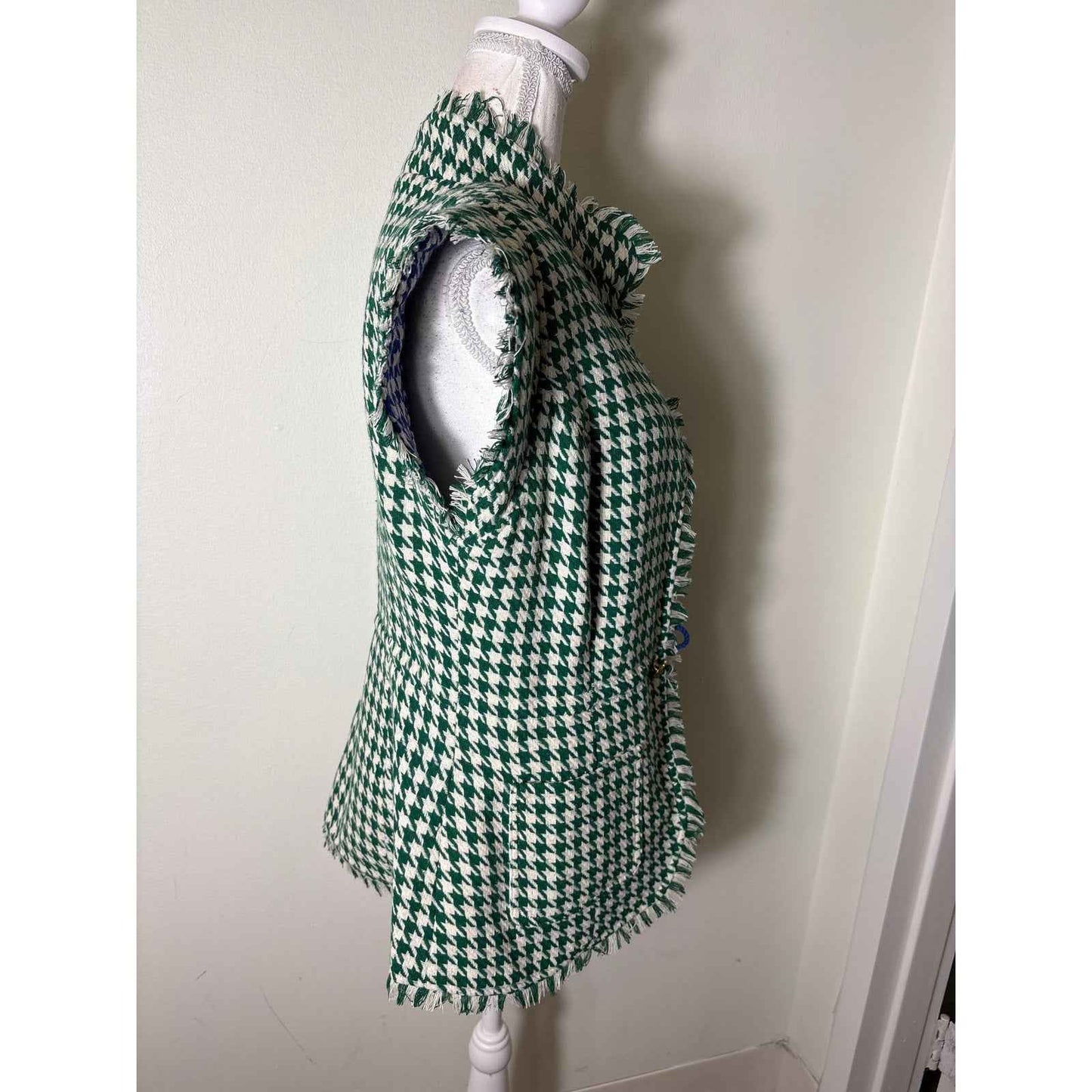 NWT Buru Green and White Houndstooth Vest Sz S