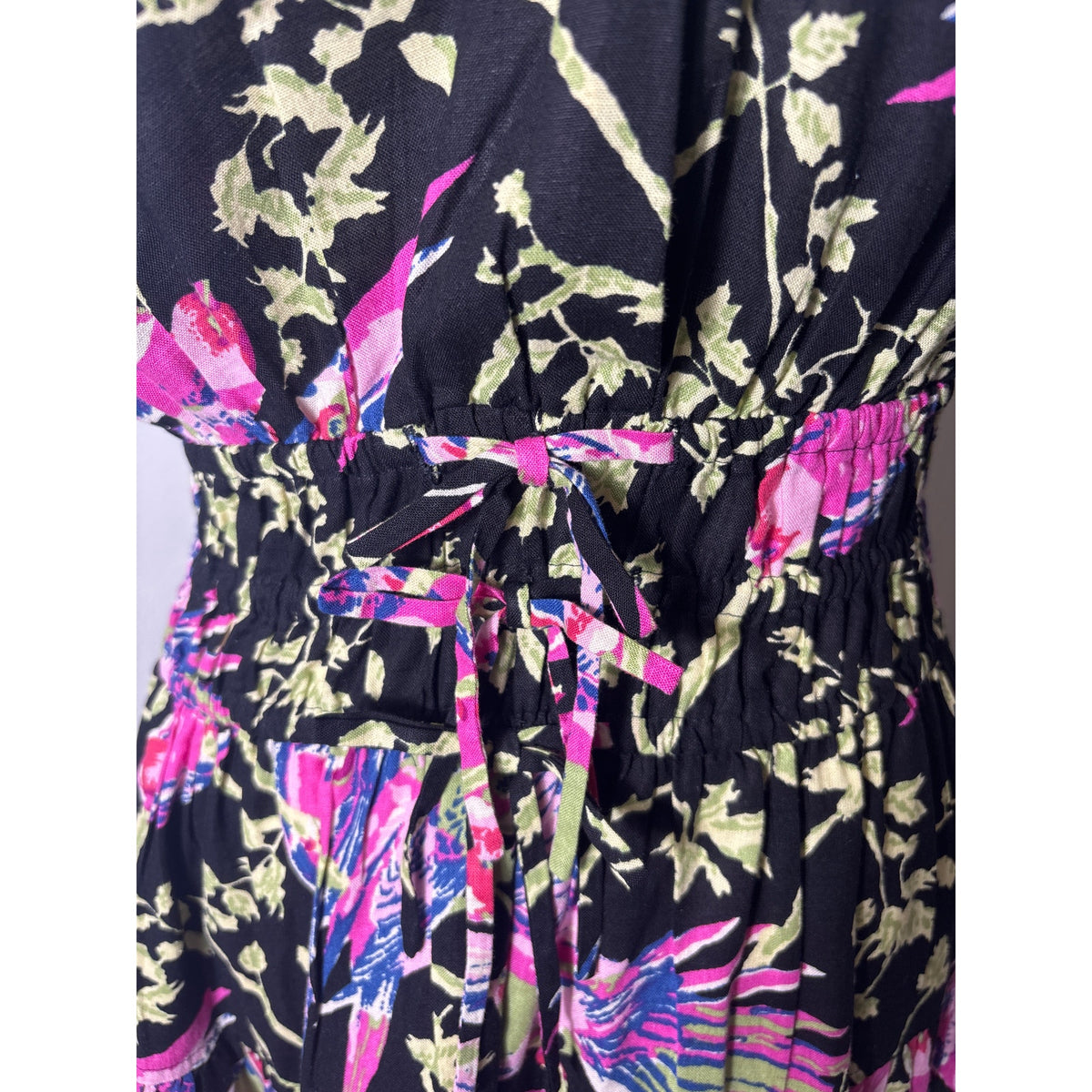 Derek Lam IO Crosby Black Pink Birds Cap Sleeve Knee Length Dress Sz 6