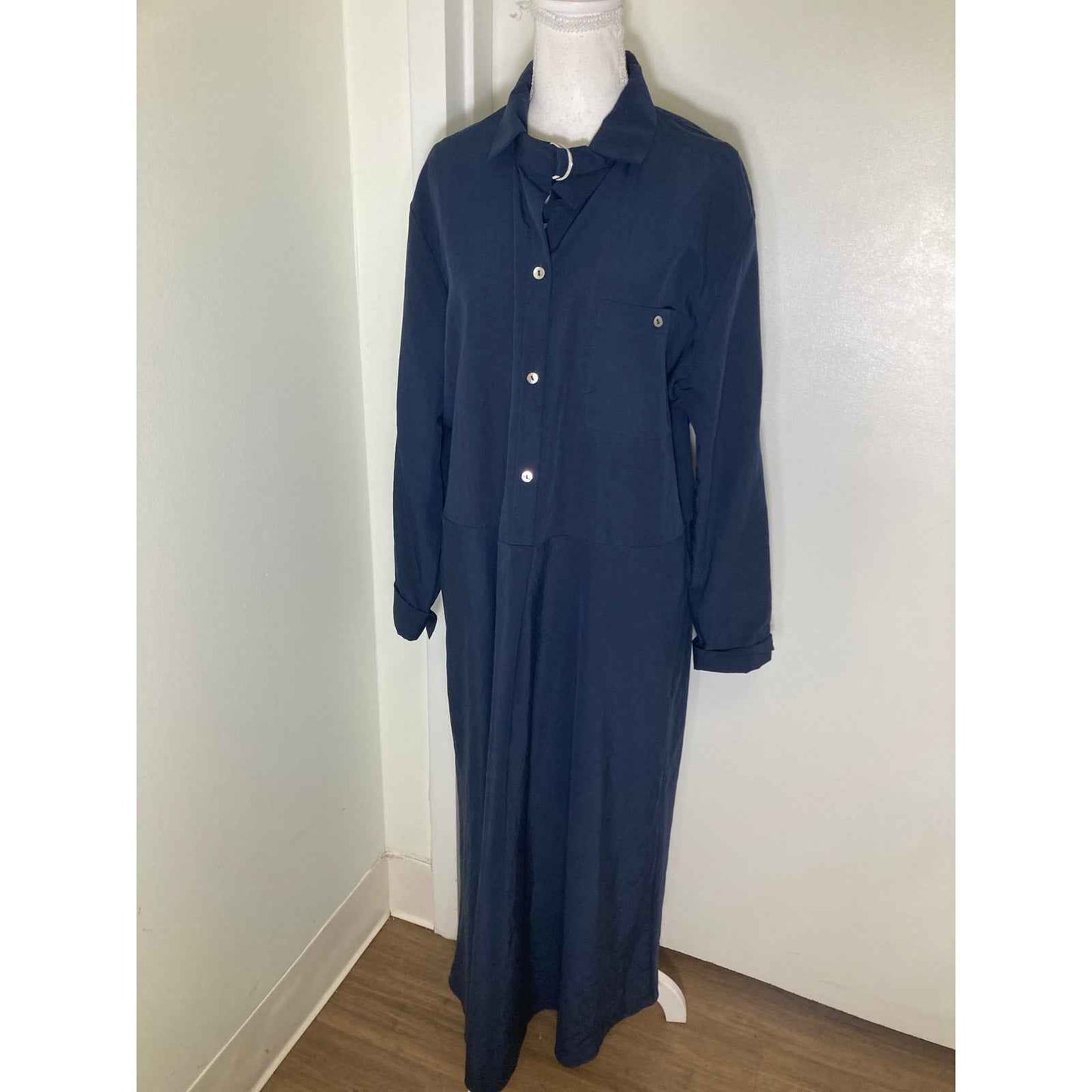 Vince Navy Neck Line Buckle Maxi Dress Sz XL