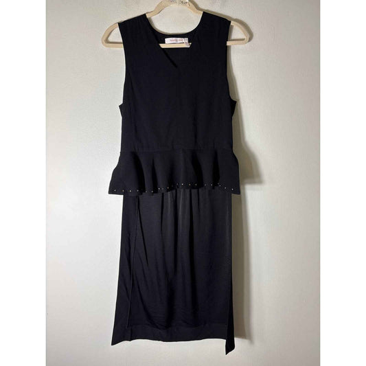 Seeby Chloe Black Sleeveless V-Neck Peplum Side Zip Top Sz 38