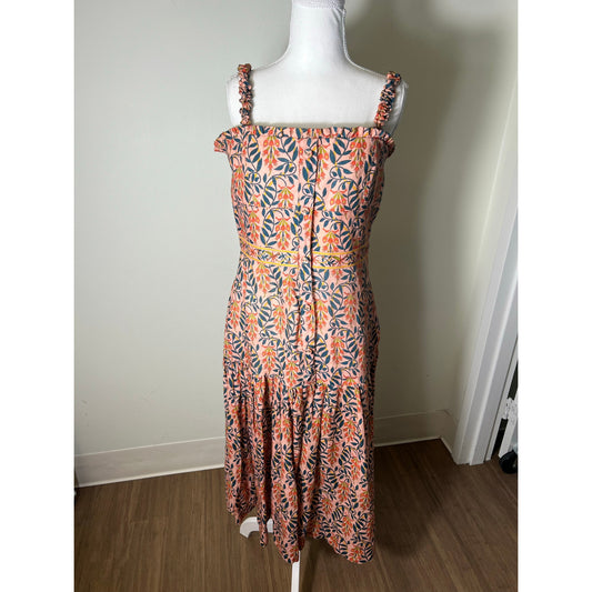 Agua Bendita Blush Floral Spaghetti Strap Button Up Linen Maxi Dress Sz L