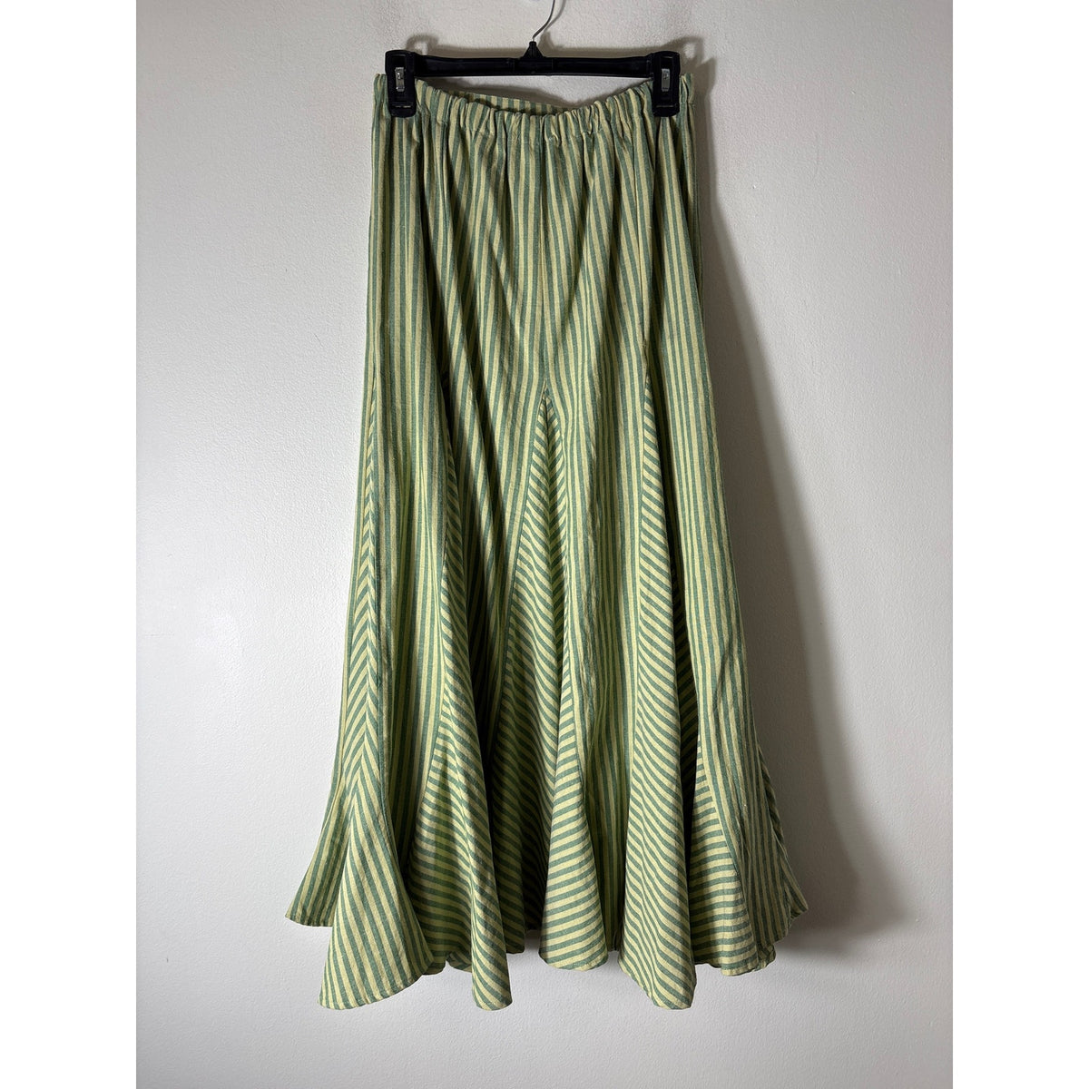 Benaar LA Yellow and Green Stripe Full Linen Maxi Skirt Sz 6