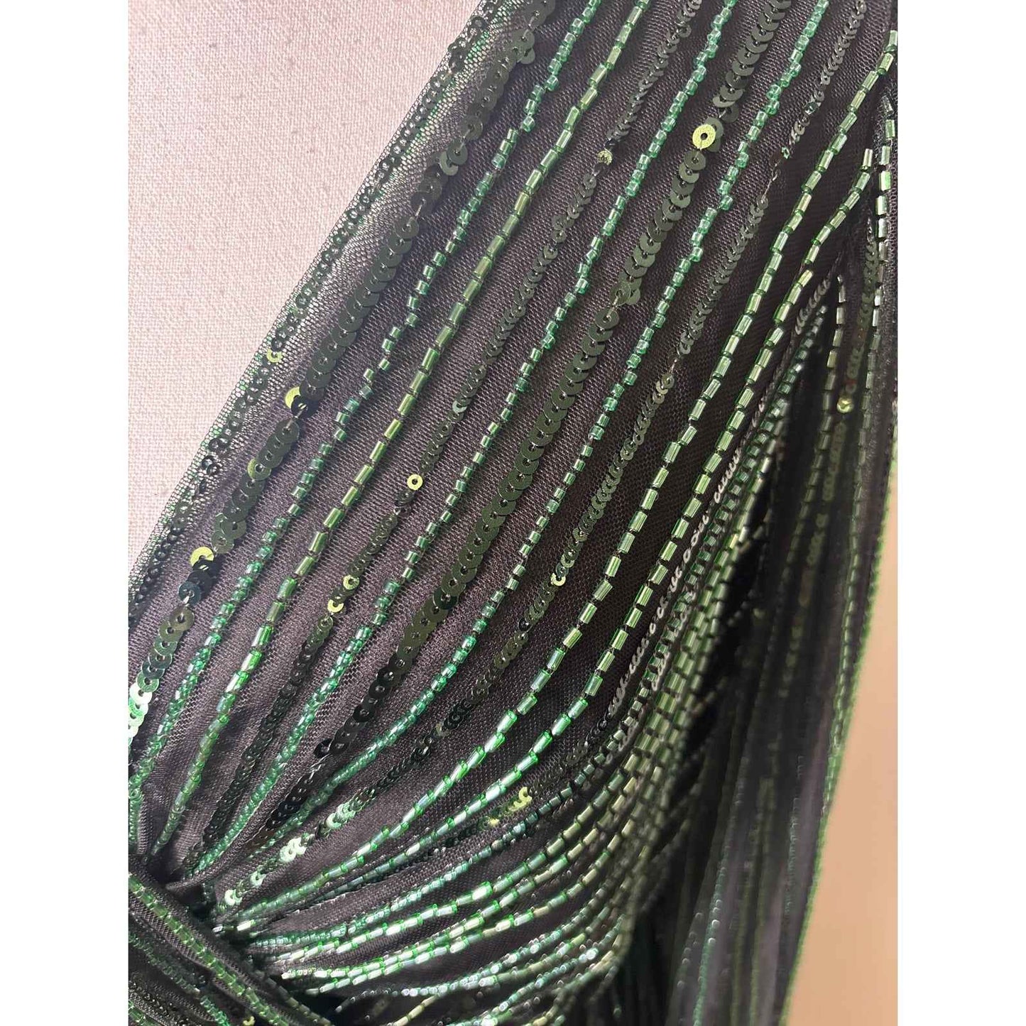 Marchesa Notte Black and Green V-Neck Floor Length Sleeveless Gown Sz 10