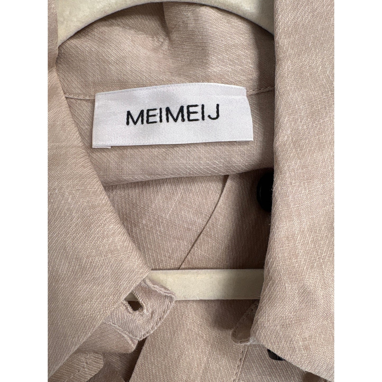 Meimeij Khaki Cotton Button Up Long Sleeve Blouse Sz 42 (large)