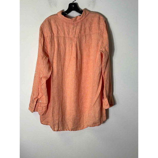 Talbots Plus Orange Sherbet Long lSleeve Linen Tunic Sz 2X
