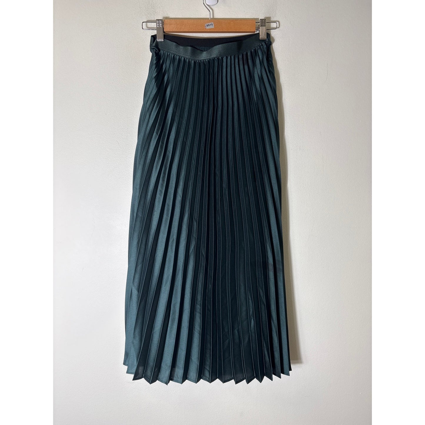 Zara Green Satin Accordian Pleat Midi Skirt Sz S