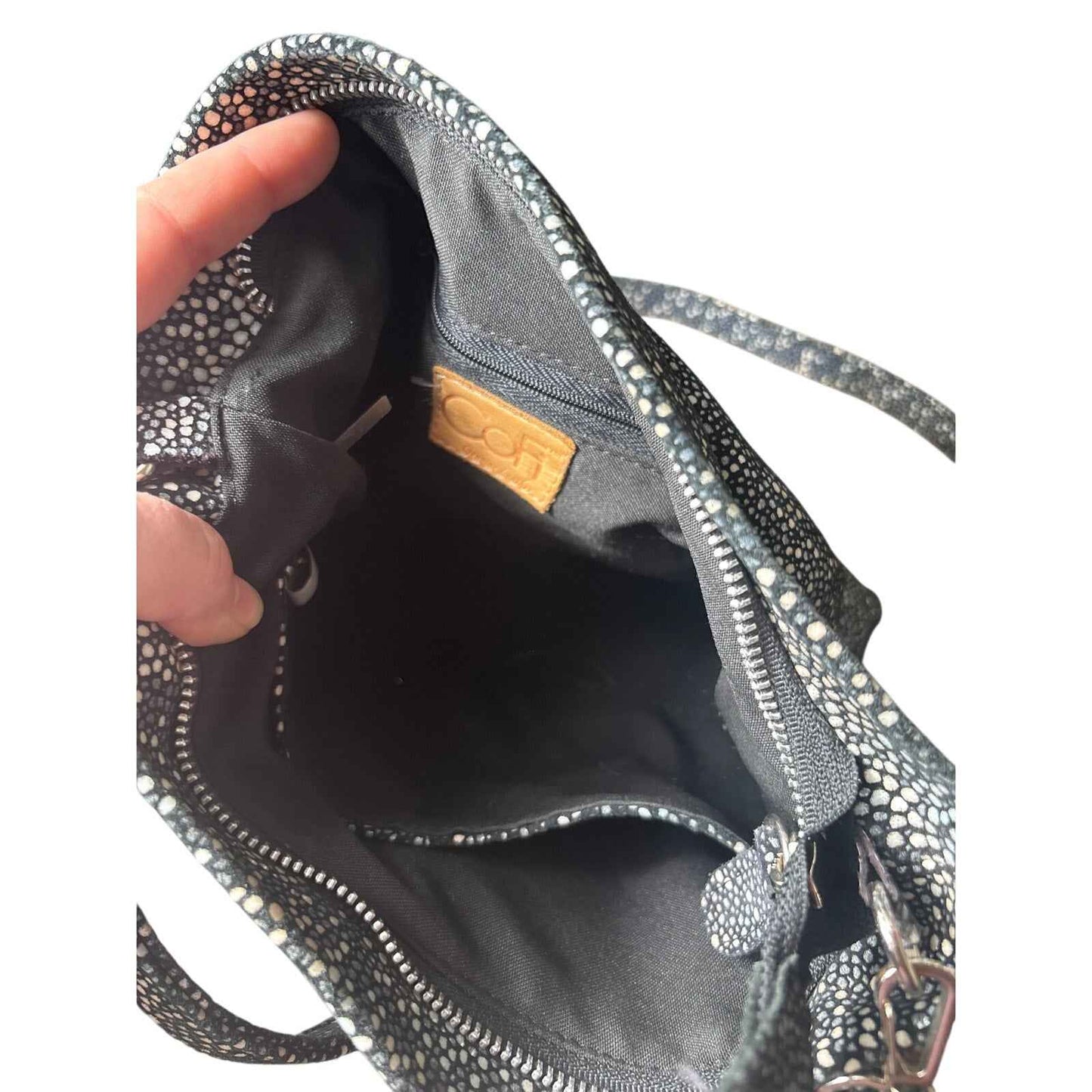 Cofi Genuine Leather Black Neutral Pebbled Dot Crossbody Bag 10.5"x11"