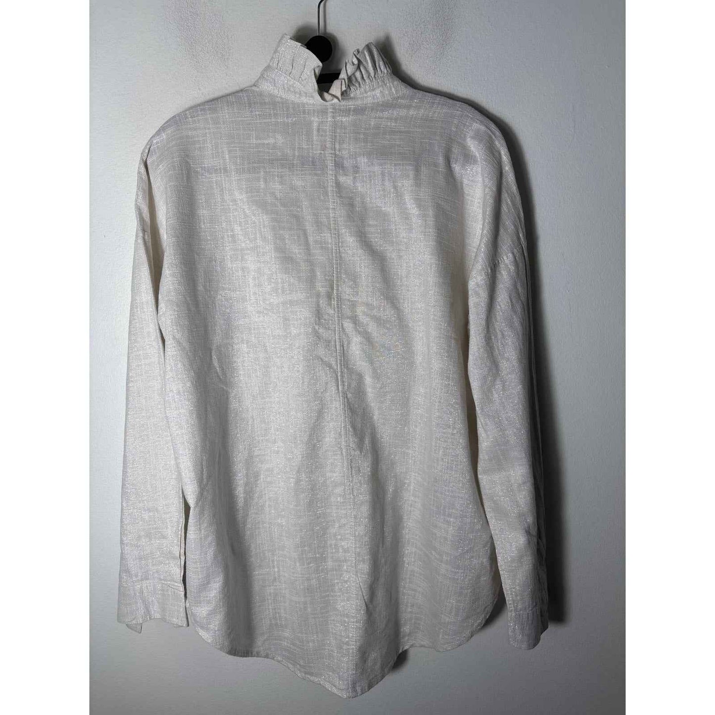 A Shirt Thing Grayish White Shimmery Long Sleeve V-Neck Top Sz S