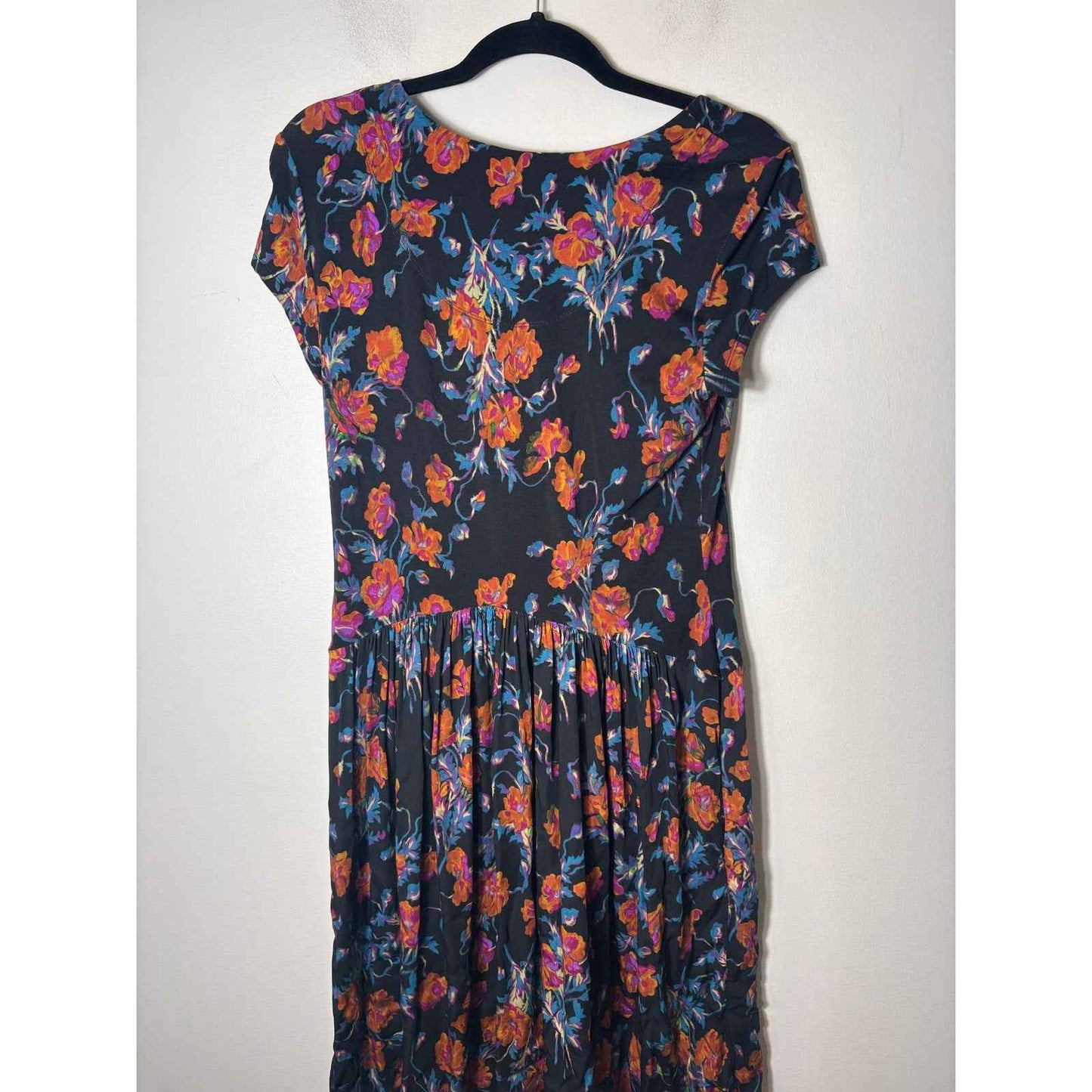 Peruvian Connection Black with Orange Florals Dress Sz M