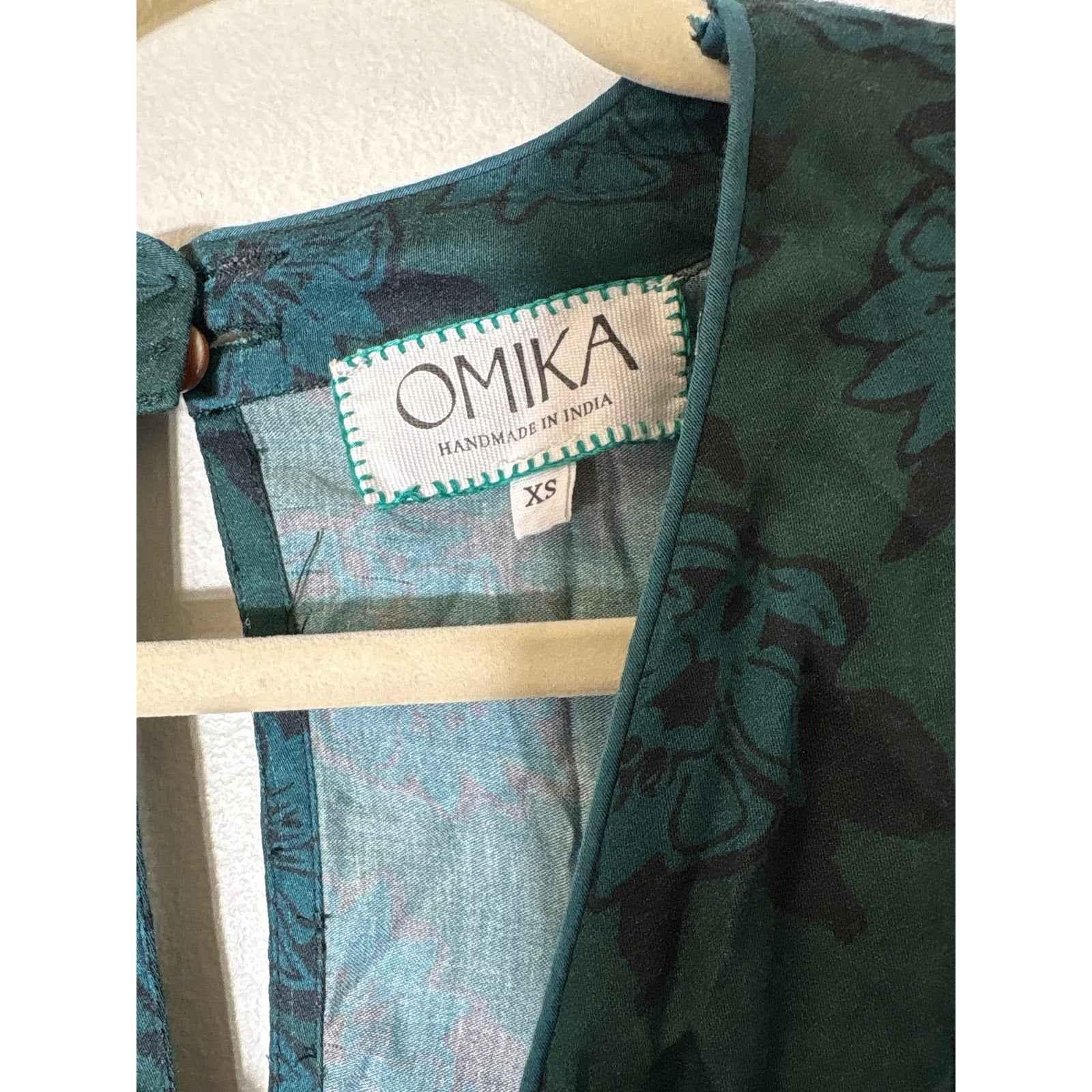 Omika Deep Green Floral Long Sleeve Knee Length Dress Sz XS