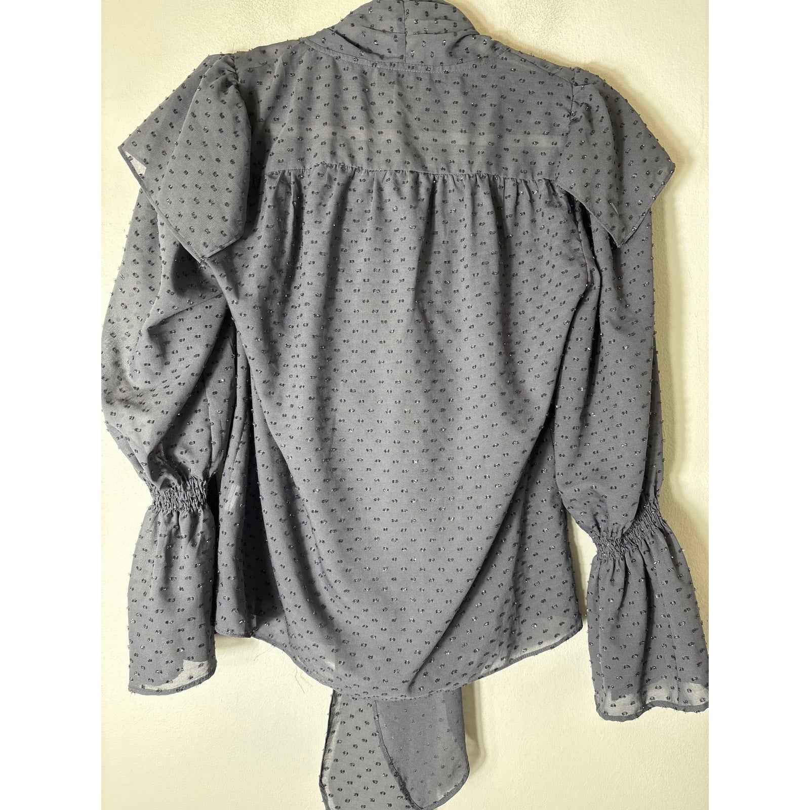 Top Shop Gray Long Boho Sleeve Sheer Button Up Top Sz 2