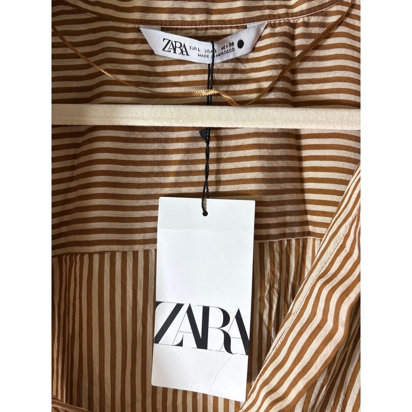 NWT Zara Brown and Goild Stripe Wrap Dress Sz L