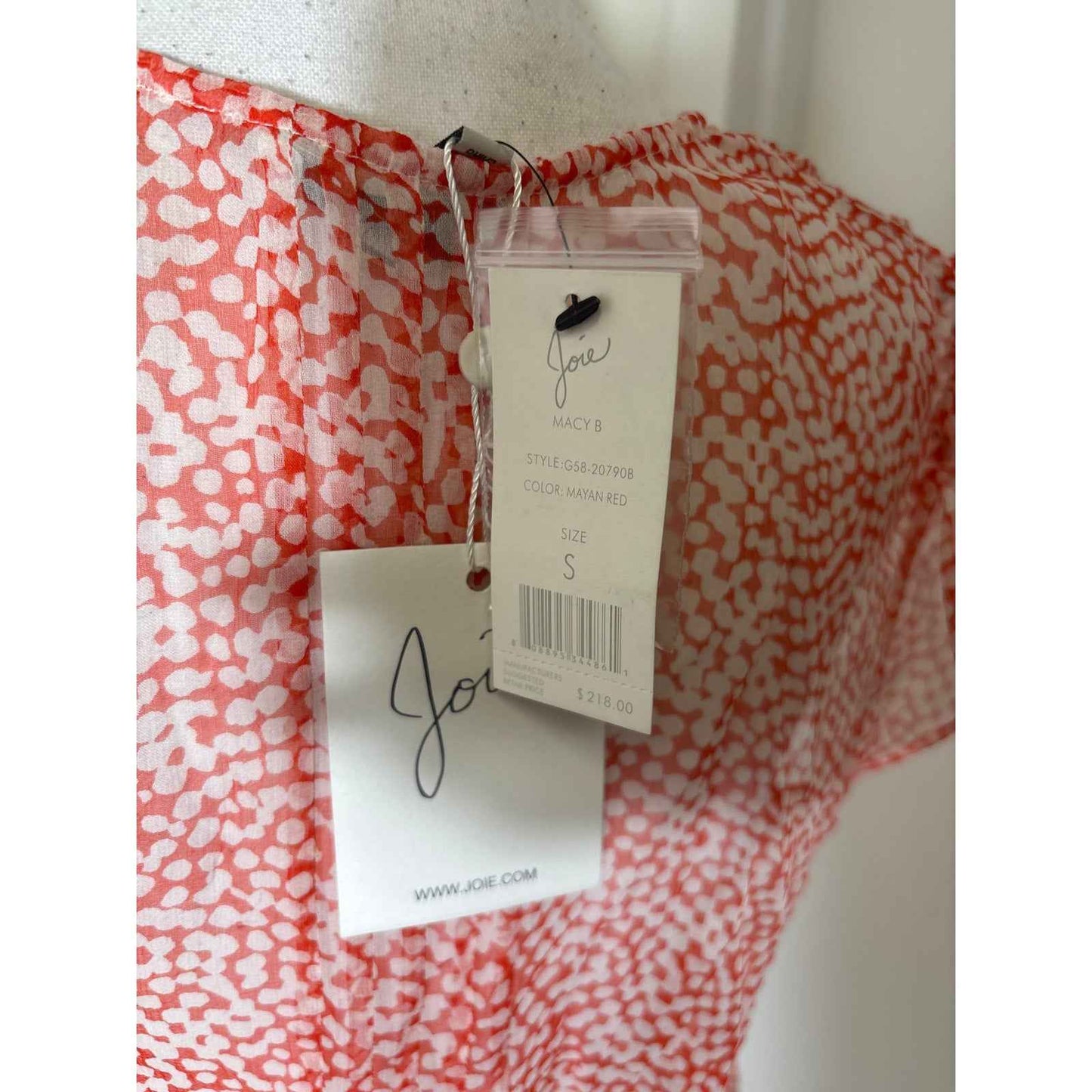 NWT Joie Red White Print Sheer Flutter Sleeve Silk Top Sz S