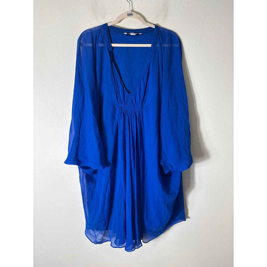 Diane Von Furstenberg Vintage Blue V-Neck Special Occasion Cape Dress Sz 14