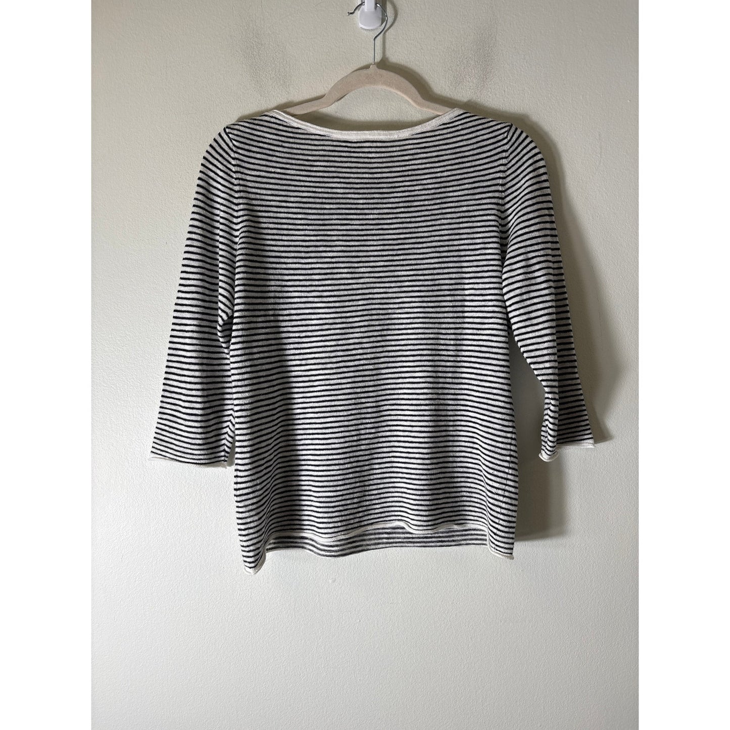 Eileen Fisher Black White Stripe Long Sleeve Knit Top Sz XS
