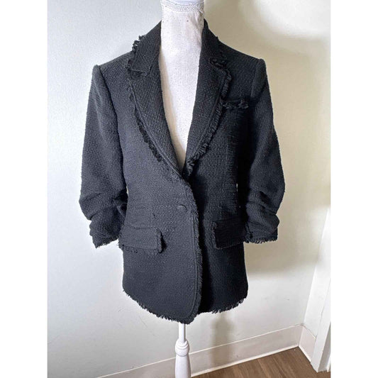 Cinq a Sept Black Tweed Long Ruched Sleeve Blazer Sz 4