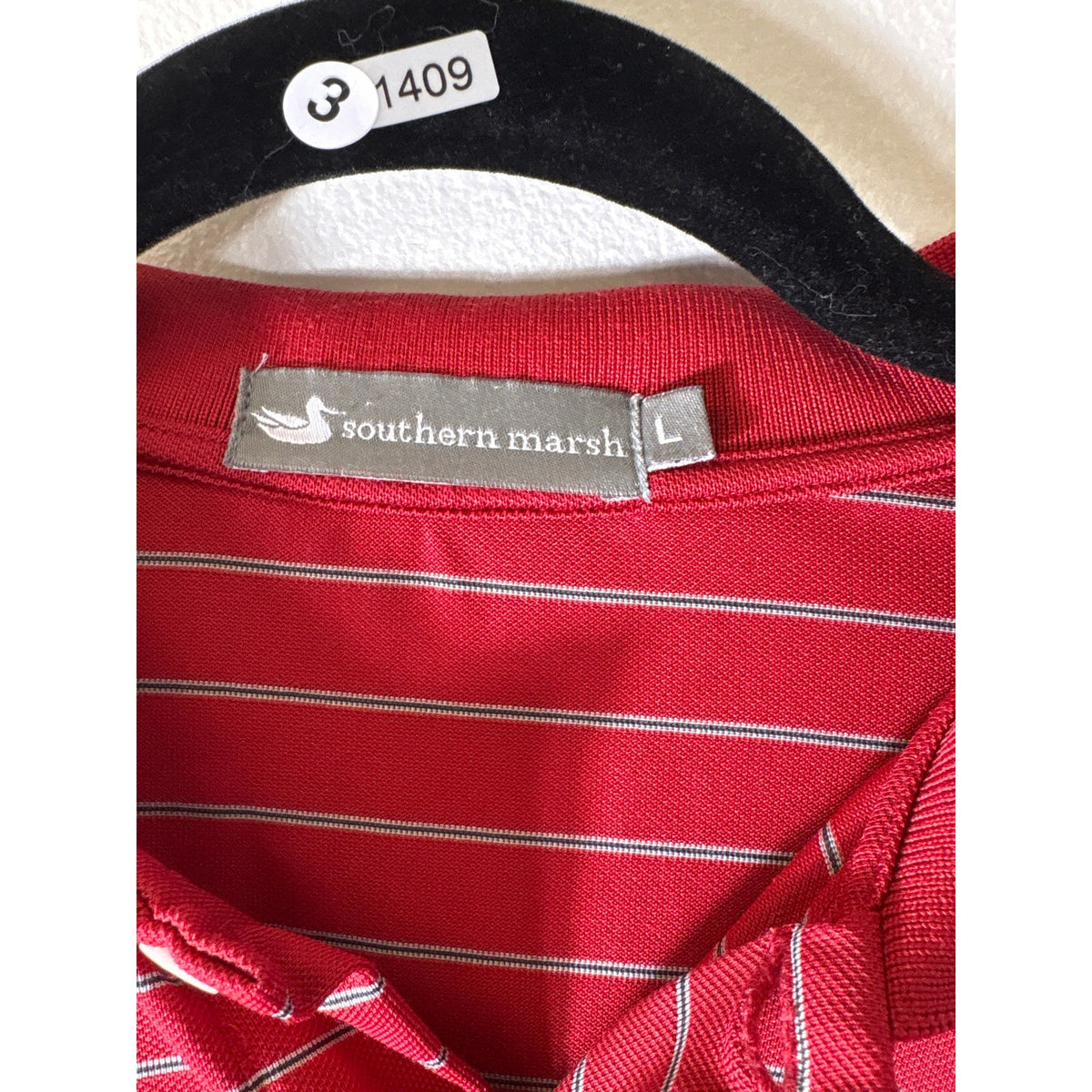 Men's Southern Marsh Red and Black Stripe Golf Shirt Sz L