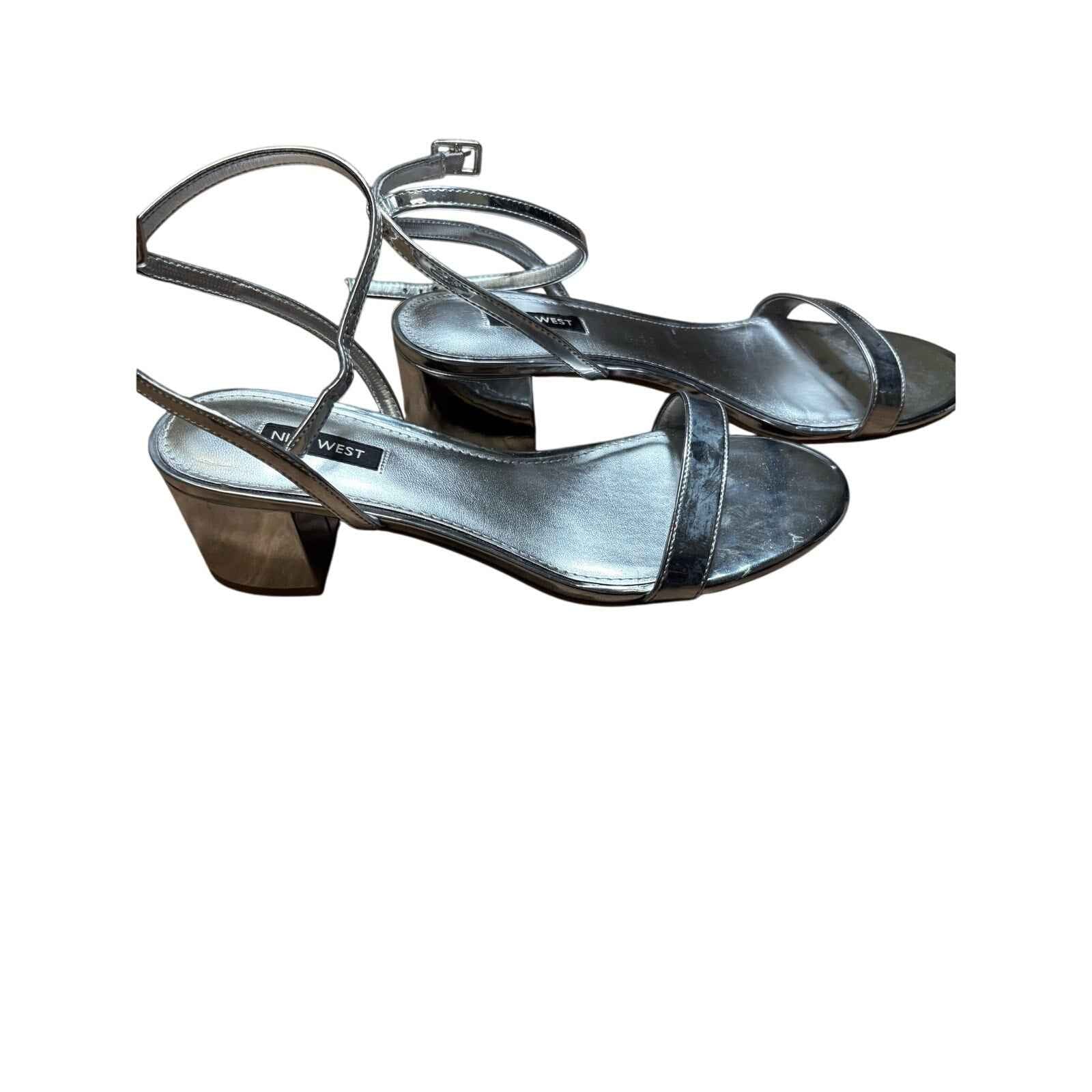 Nine West Silver Strappy Heels Sz 9